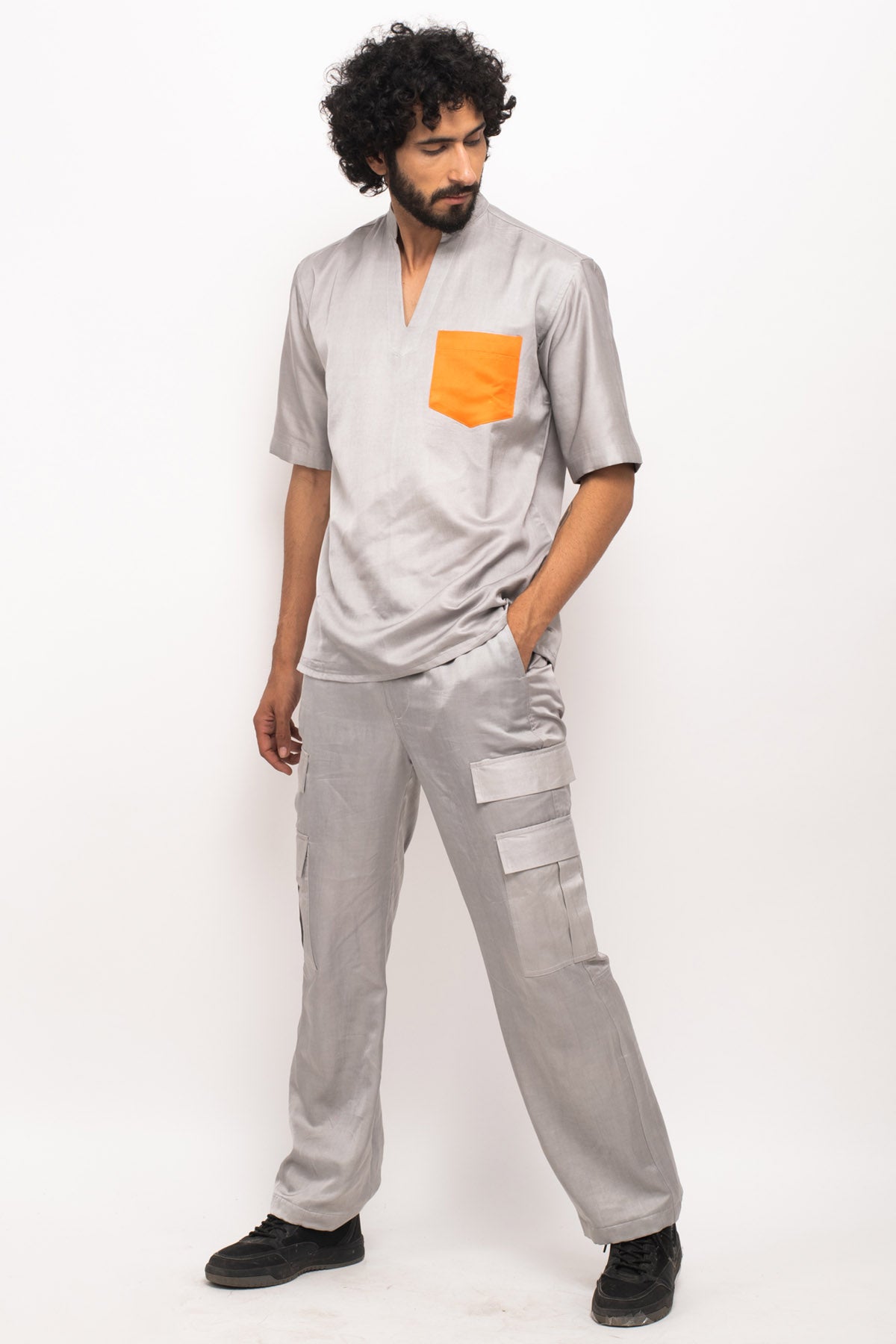 Buy Neora by Nehal ChopraMandarin Collar Solid Shirt for Men Online